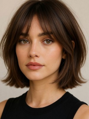 Kurz Bob Echthaar Perücke mit Pony – Natürlicher Look, Lace Front Handgeknüpft