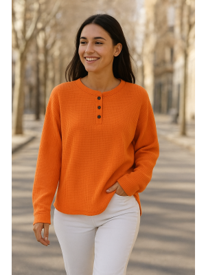 Casual Waffle Henry Collar Sweatshirt