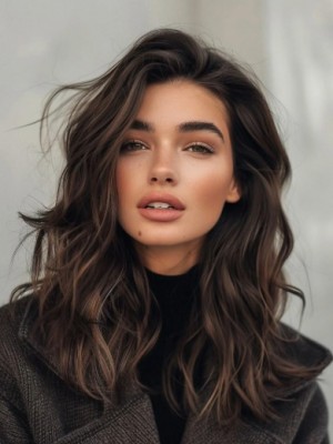 Lace Front Echthaar Perücke – Natürliche lange Wellen in Braun für Damen