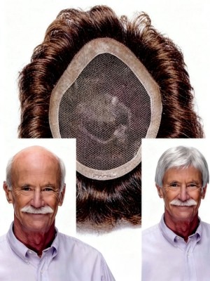 100% Handgebundene Seidenweiche Vollspitze Männliche Toupet