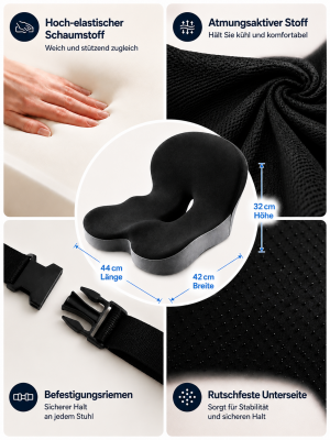 Ergonomisches Sitzkissen aus Memory Foam für Büro, Auto & Zuhause – Druckentlastend