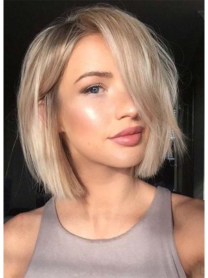 Farbverlaufsblonde, kurze Bob-Perücke mit 360-Grad-Natur-Lace-Front aus Echthaar für kaukasische Frauen