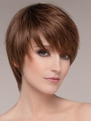 Kurze, braune Echthaar-Spitzenperücke (handgewebt)