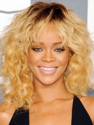 Ringelt Wellige Sanfte Franse Rihanna Frisur Perücke