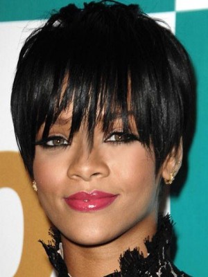 Natürliche Gerade Rihanna Frisur Kurz Kappenlose Perücke