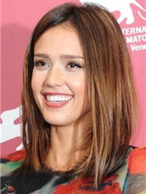 Jessica Alba Mittle Gerade Spitzefront Anmutige Echthaar Perücke