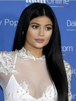 Fein Gerade Kylie Jenner Spitzefront Echthaar Perücke