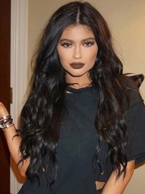 Romantisch Kylie Jenner Wellig Spitzefront Echthaar Perücke