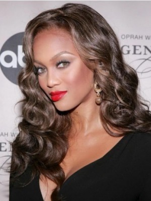 Verführerisch Tyra Banks Spitzefront Wellig Kunsthaar Perücke