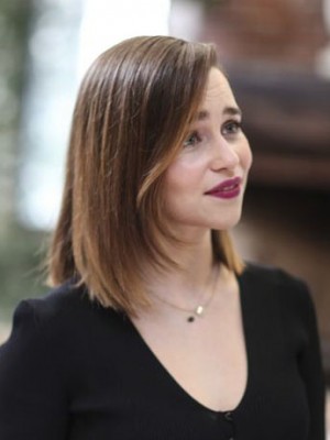 Schick Gerade Emilia Clarke Spitzefront Echthaar Perücke