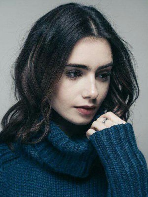 Schick Wellig Lily Collins Spitzefront Echthaar Perücke