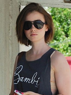 Bequem Gerade Lily Collins Spitzefront Echthaar Perücke