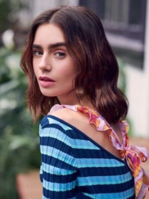 Elegant Wellig Spitzefront Lily Collins Kunsthaar Perücke