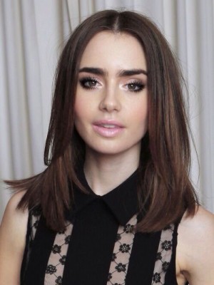 Fantastisch Gerade Spitzefront Lily Collins Kunsthaar Perücke