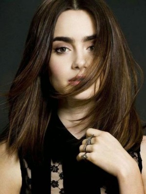 Preiswert Gerade Lily Collins Spitzefront Echthaar Perücke