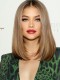  Mittellange glatte Lace Front Perücke in Goldbraun – Echthaar Bob mit Mittelscheitel für Damen