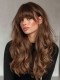 Lace Front Echthaar Perücke Lang Wellig mit Pony – 100% Echthaar Damenperücke, HD Transparent Lace, Natürliches Braun, Voluminöse Locken, Real Human Hair Wig